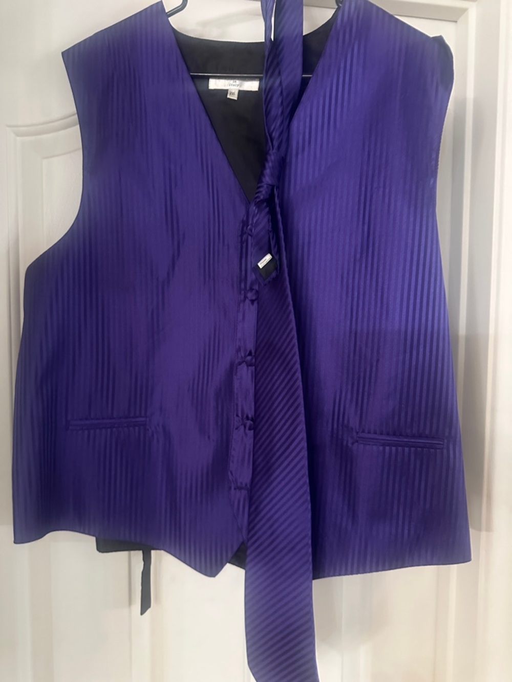 Purple Satin Pinstripe Vest with Matching Tie